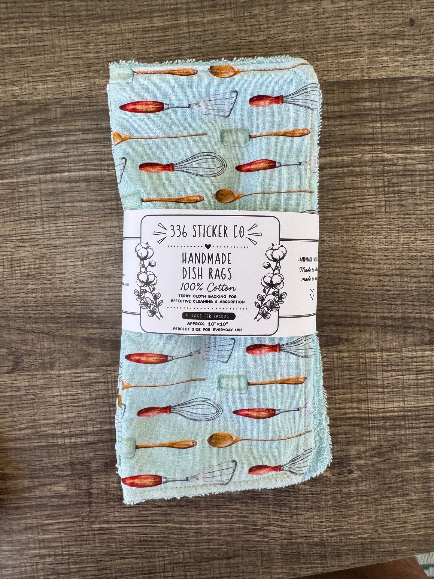 Kitchen Utensils ~ Decorative Dishrags | 100% Cotton & Terry Cloth | Reusable Kitchen Cleaning Cloths | Set of 4 | 10" x 10"