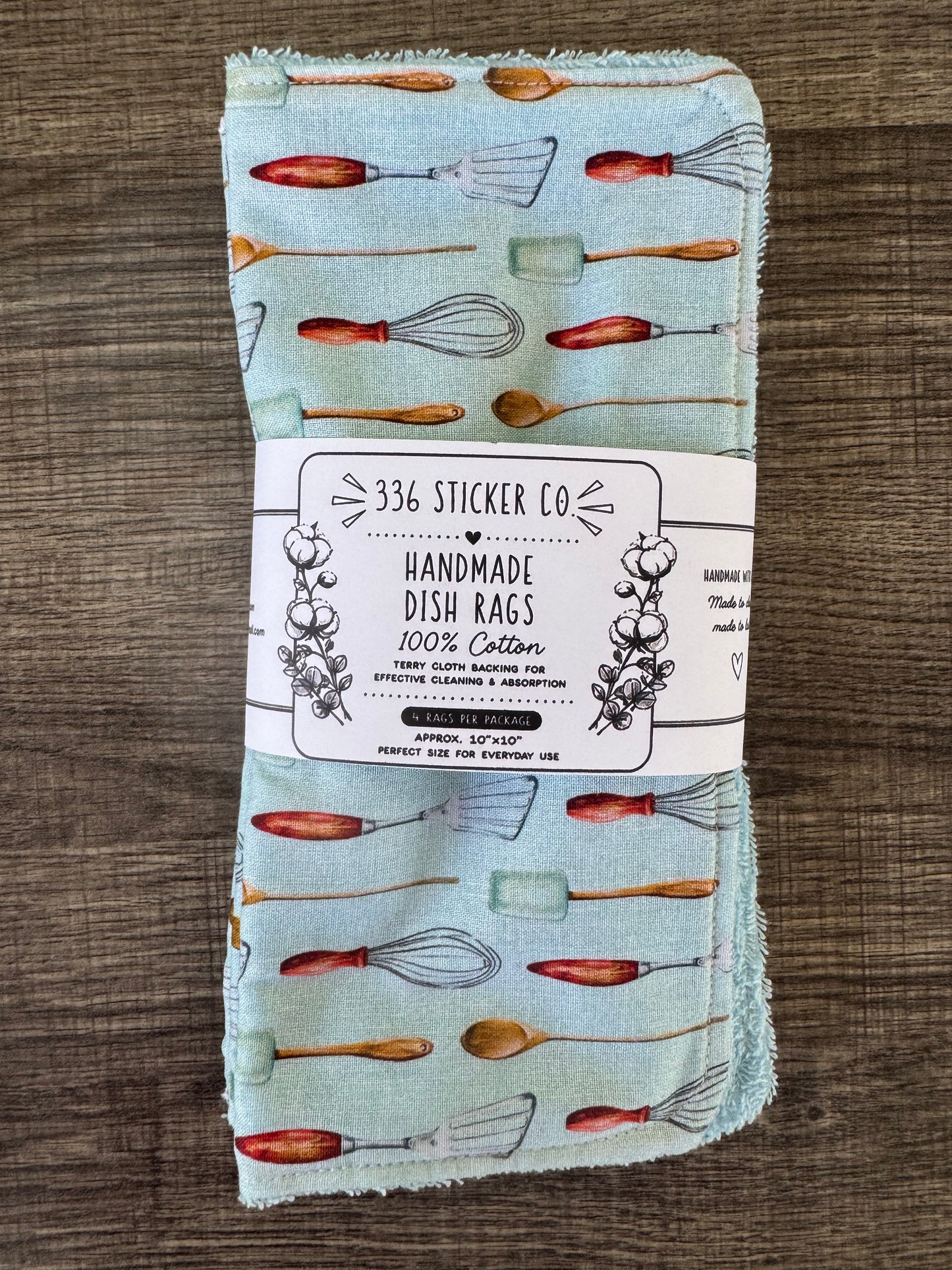 Kitchen Utensils ~ Decorative Dishrags | 100% Cotton & Terry Cloth | Reusable Kitchen Cleaning Cloths | Set of 4 | 10" x 10"