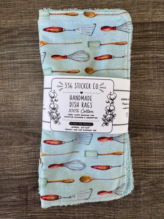 Kitchen Utensils ~ Decorative Dishrags | 100% Cotton & Terry Cloth | Reusable Kitchen Cleaning Cloths | Set of 4 | 10" x 10"