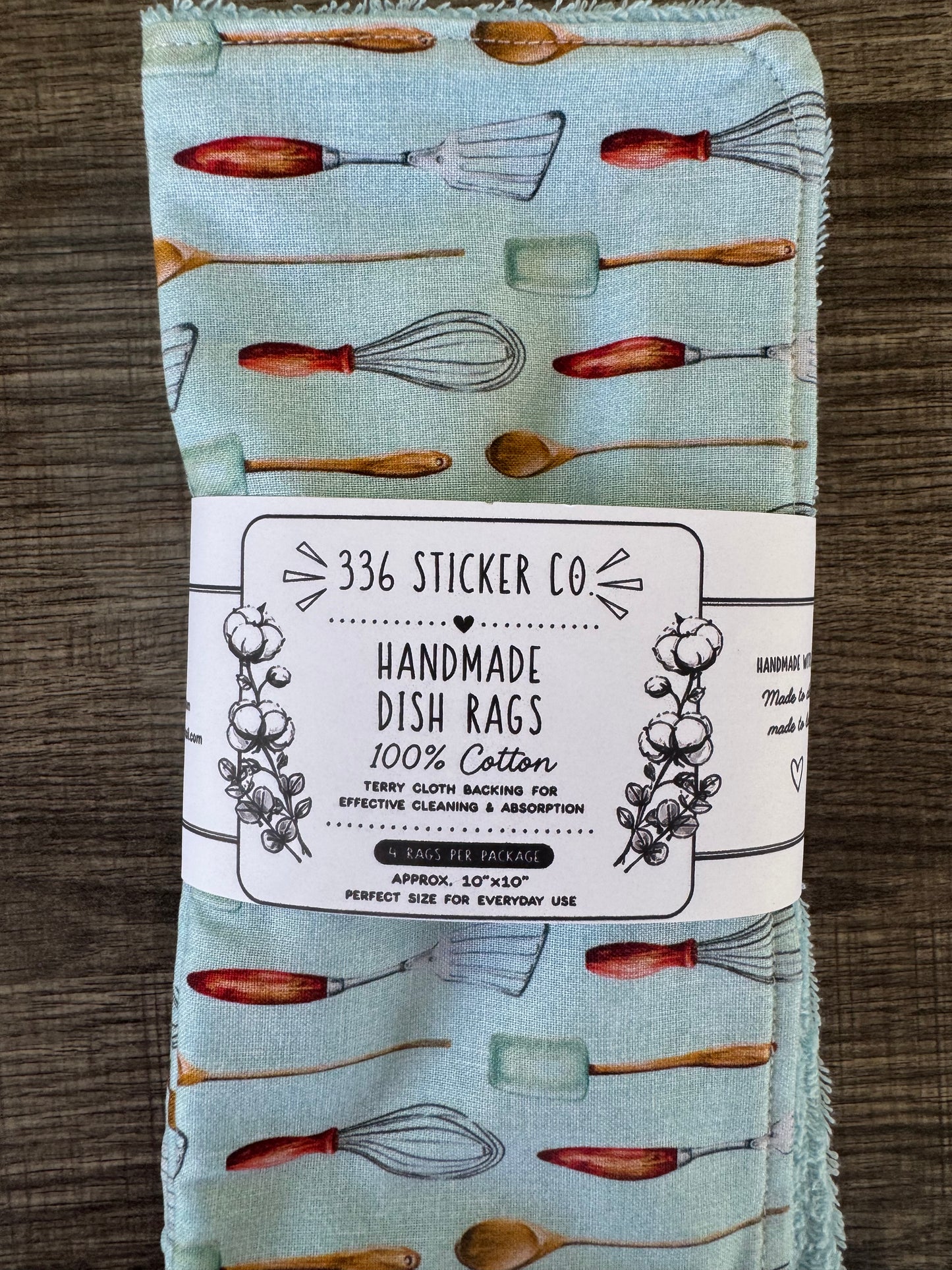 Kitchen Utensils ~ Decorative Dishrags | 100% Cotton & Terry Cloth | Reusable Kitchen Cleaning Cloths | Set of 4 | 10" x 10"