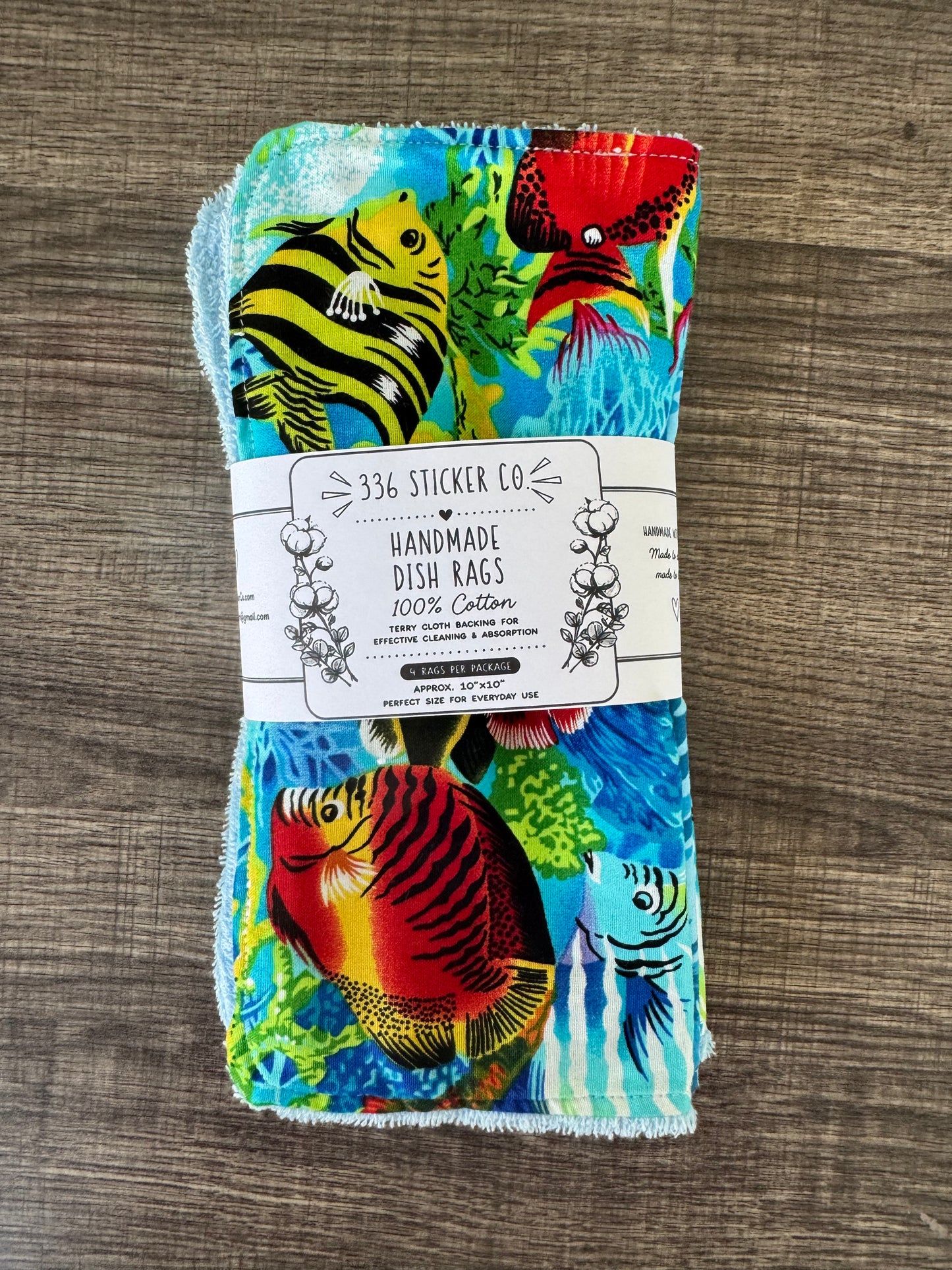 Tropical ~ Decorative Dishrags | 100% Cotton & Terry Cloth | Reusable Kitchen Cleaning Cloths | Set of 4 | 10" x 10"