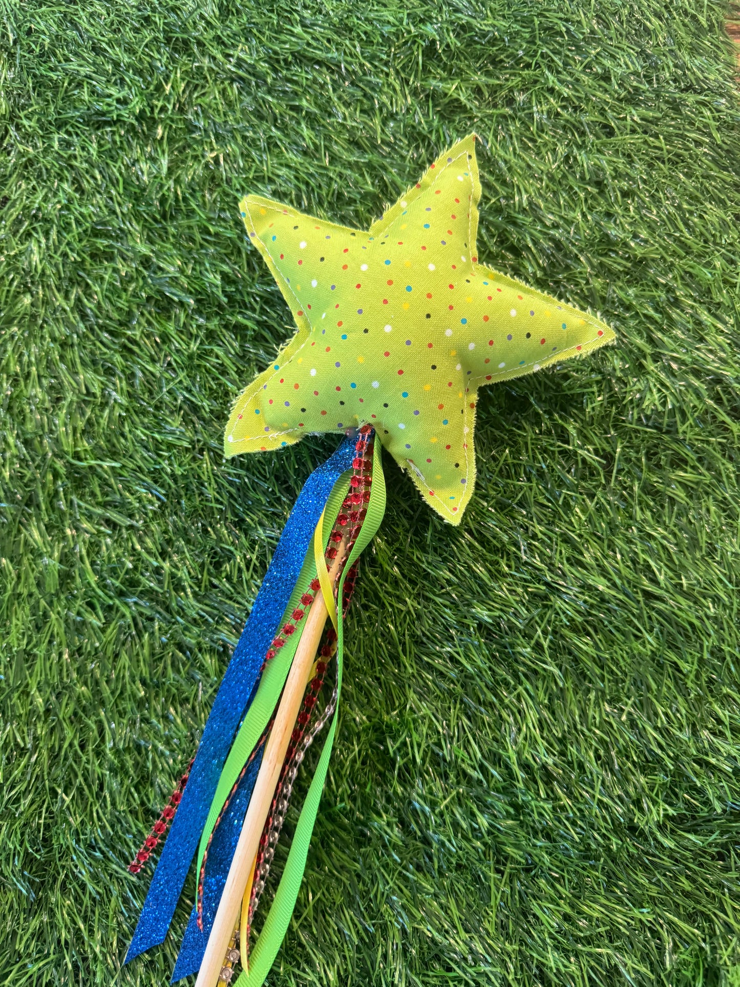 Lime Green Polka Dot - Magical Pretend Play Wand – Handmade Cotton Magic Wand for Kids – Imagination Play Toy