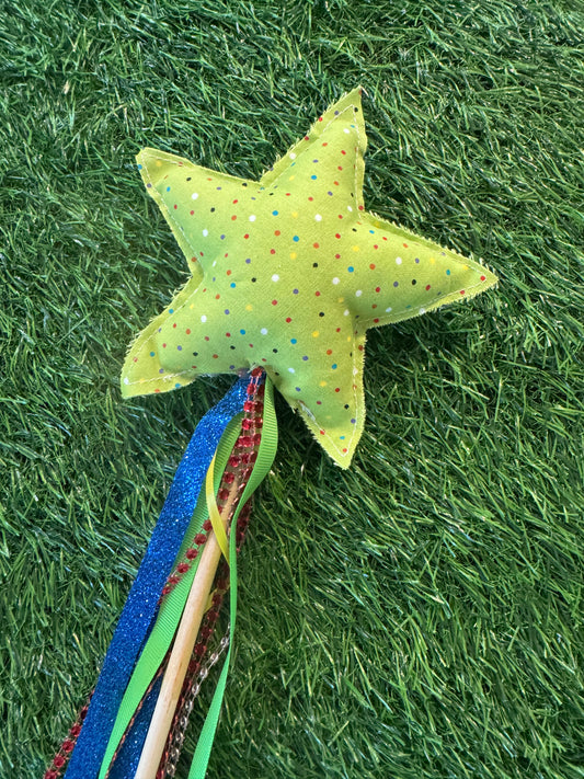 Lime Green Polka Dot - Magical Pretend Play Wand – Handmade Cotton Magic Wand for Kids – Imagination Play Toy