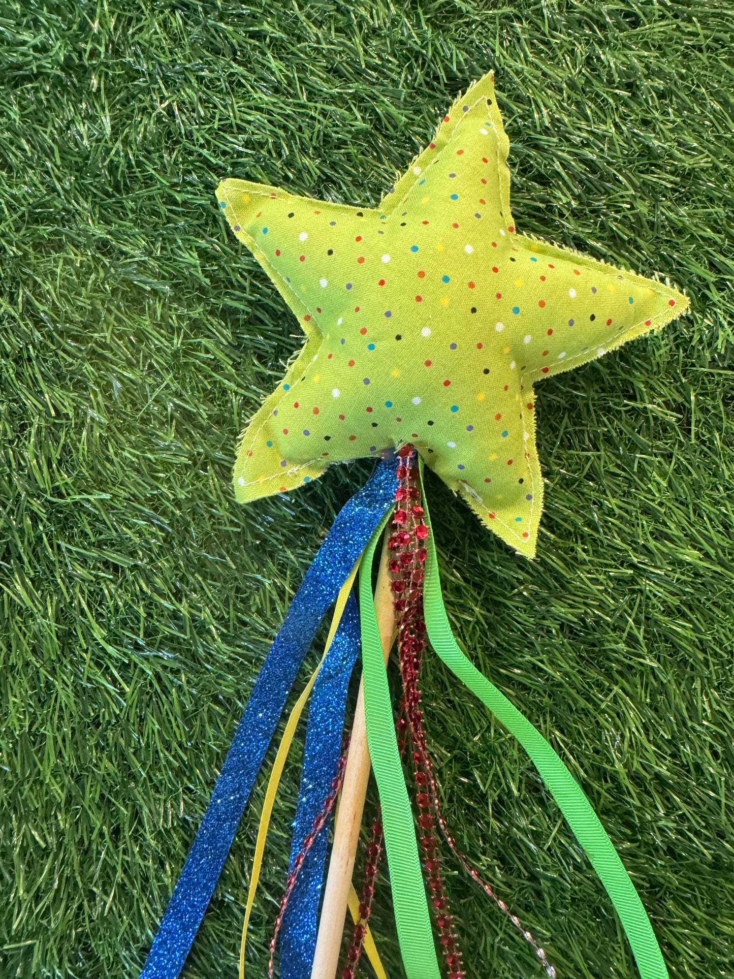 Lime Green Polka Dot - Magical Pretend Play Wand – Handmade Cotton Magic Wand for Kids – Imagination Play Toy