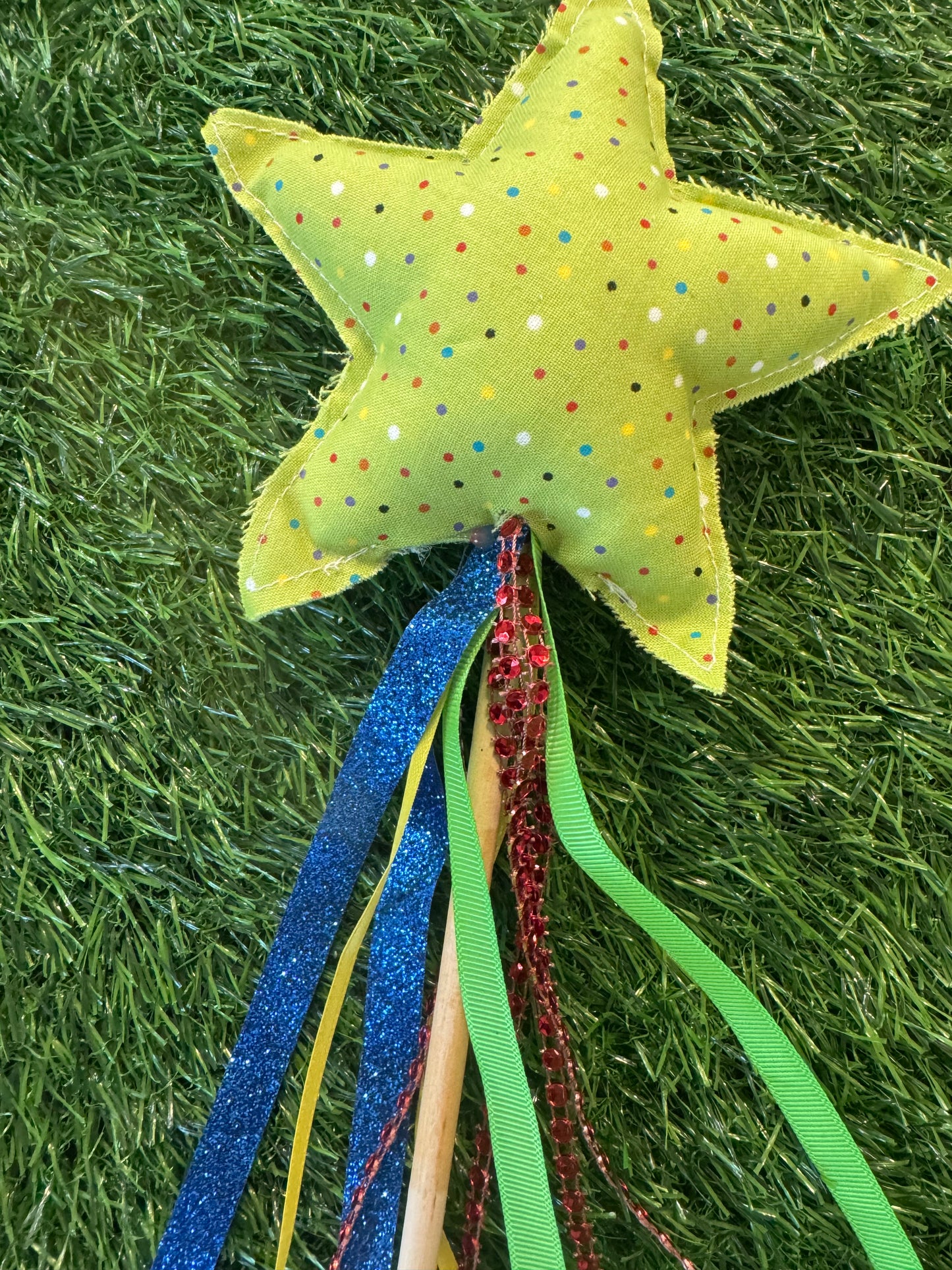 Lime Green Polka Dot - Magical Pretend Play Wand – Handmade Cotton Magic Wand for Kids – Imagination Play Toy