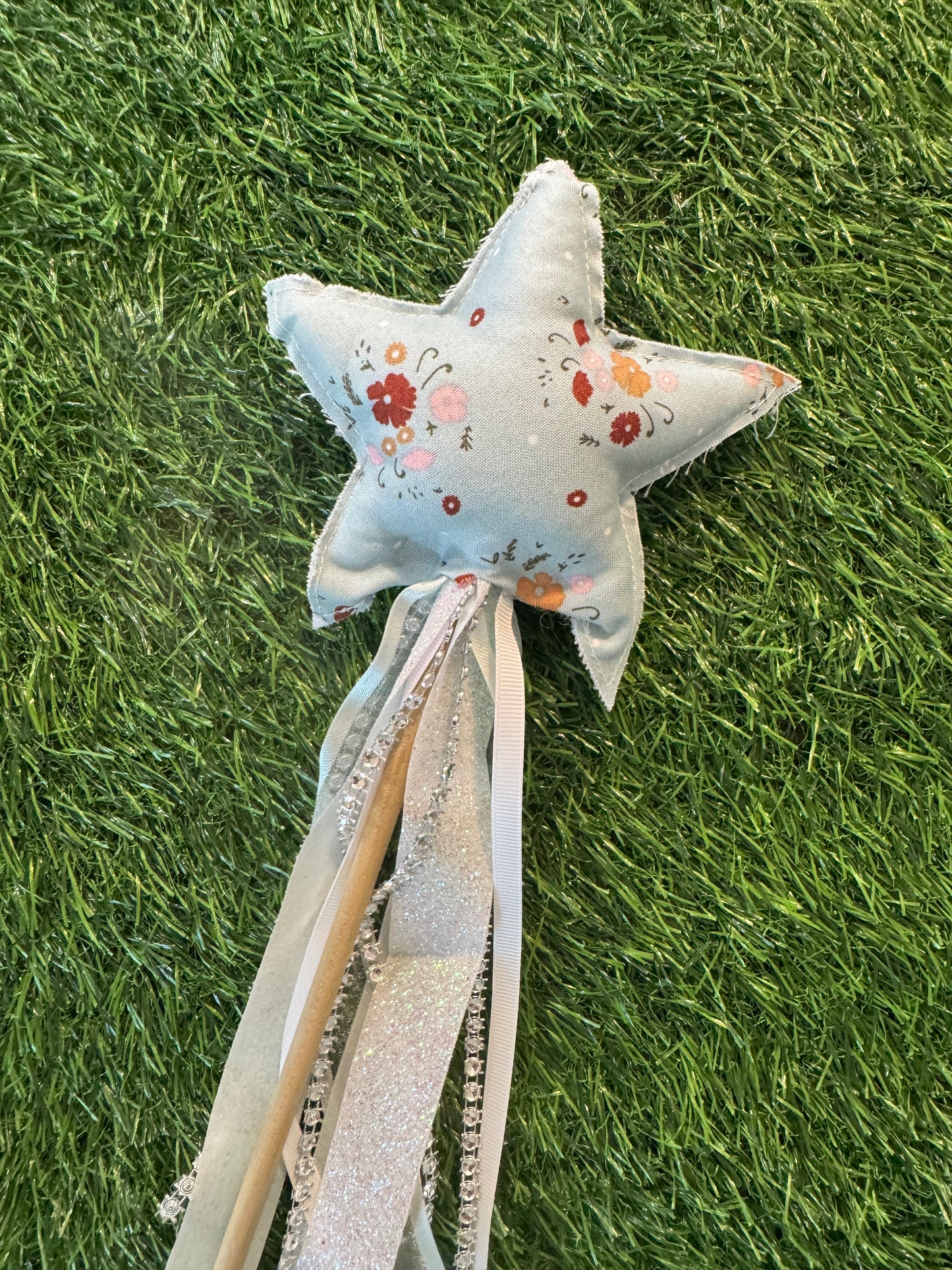 Blue Floral - Magical Pretend Play Wand – Handmade Cotton Magic Wand for Kids – Imagination Play Toy
