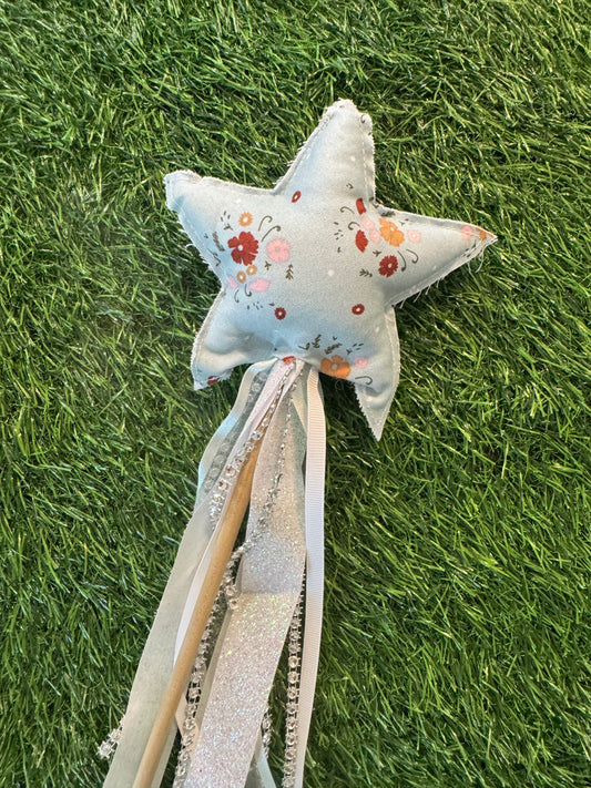 Blue Floral - Magical Pretend Play Wand – Handmade Cotton Magic Wand for Kids – Imagination Play Toy