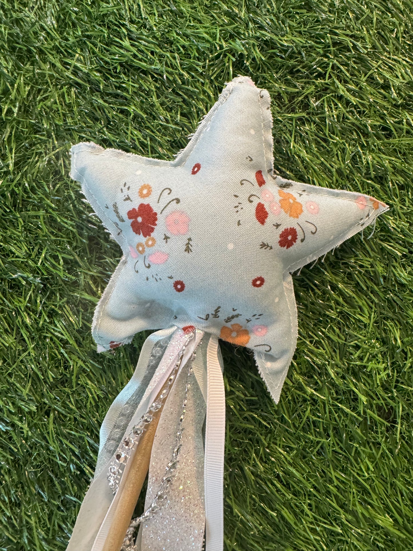 Blue Floral - Magical Pretend Play Wand – Handmade Cotton Magic Wand for Kids – Imagination Play Toy