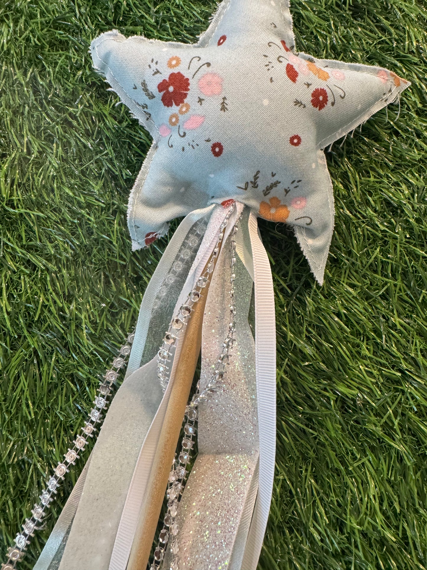 Blue Floral - Magical Pretend Play Wand – Handmade Cotton Magic Wand for Kids – Imagination Play Toy