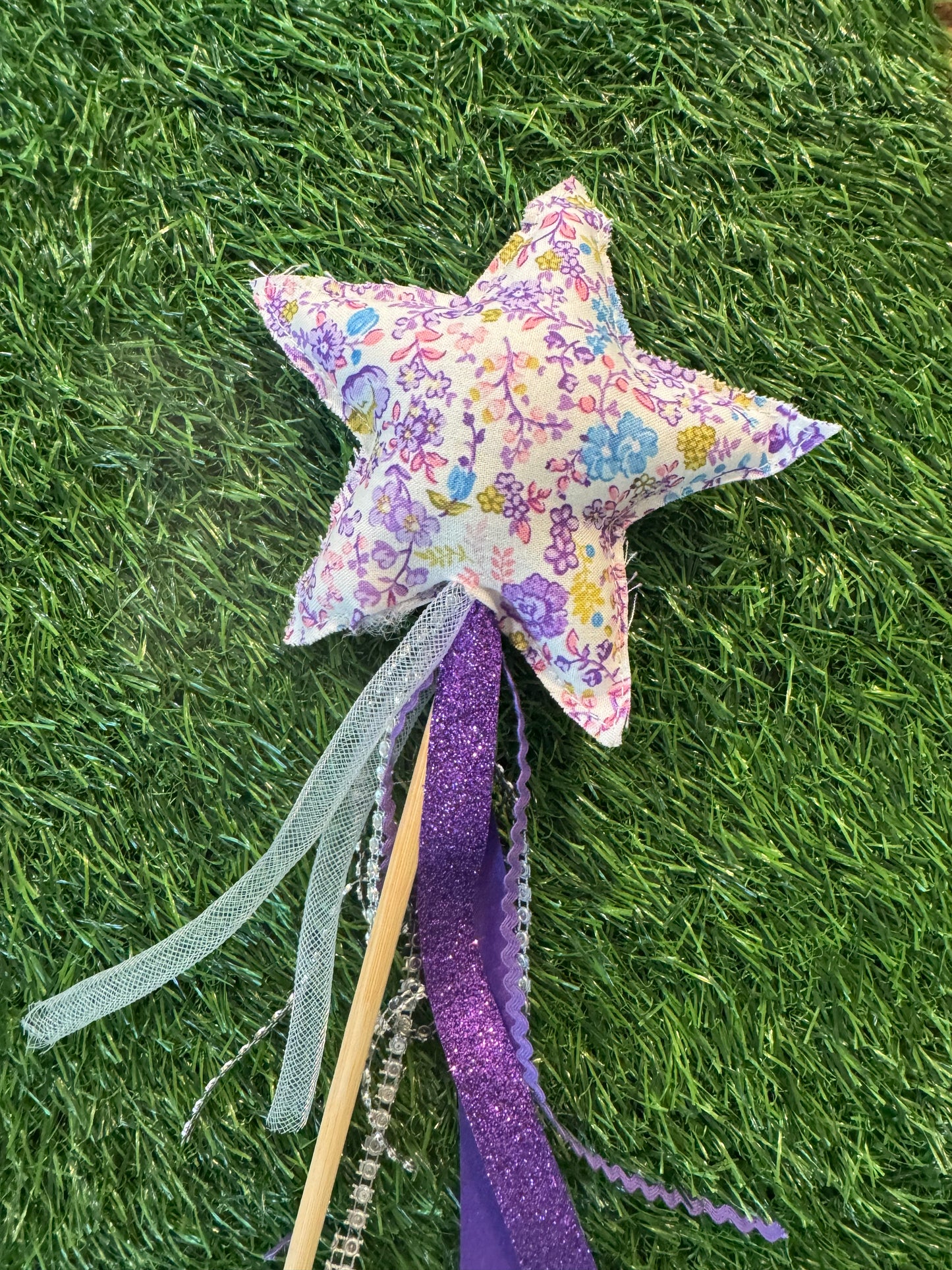 Purple Floral - Magical Pretend Play Wand – Handmade Cotton Magic Wand for Kids – Imagination Play Toy