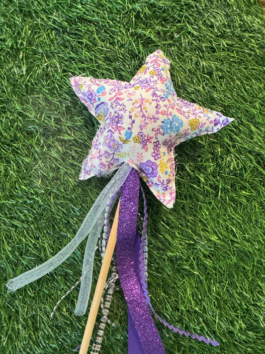 Purple Floral - Magical Pretend Play Wand – Handmade Cotton Magic Wand for Kids – Imagination Play Toy