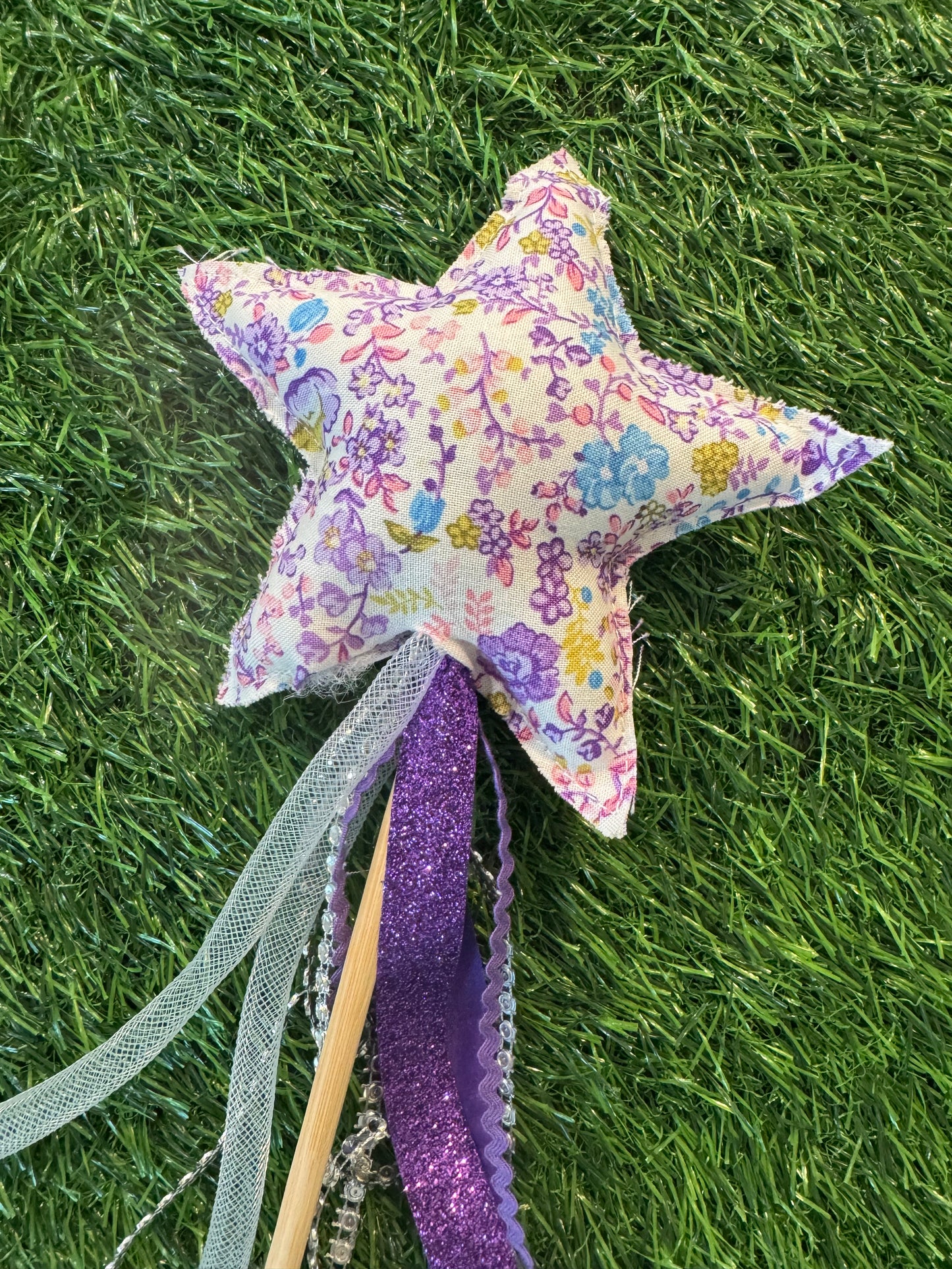 Purple Floral - Magical Pretend Play Wand – Handmade Cotton Magic Wand for Kids – Imagination Play Toy