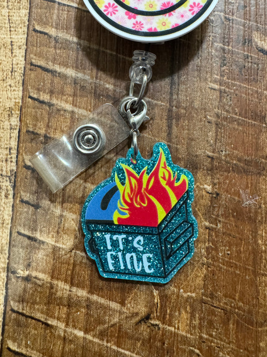 "Everything is Fine" Dumpster Fire Badge Reel Charm - Funny Nurse & Healthcare Professional Flair - Sarcastic Medical ID Accessory - Chaos Coordinator Gift