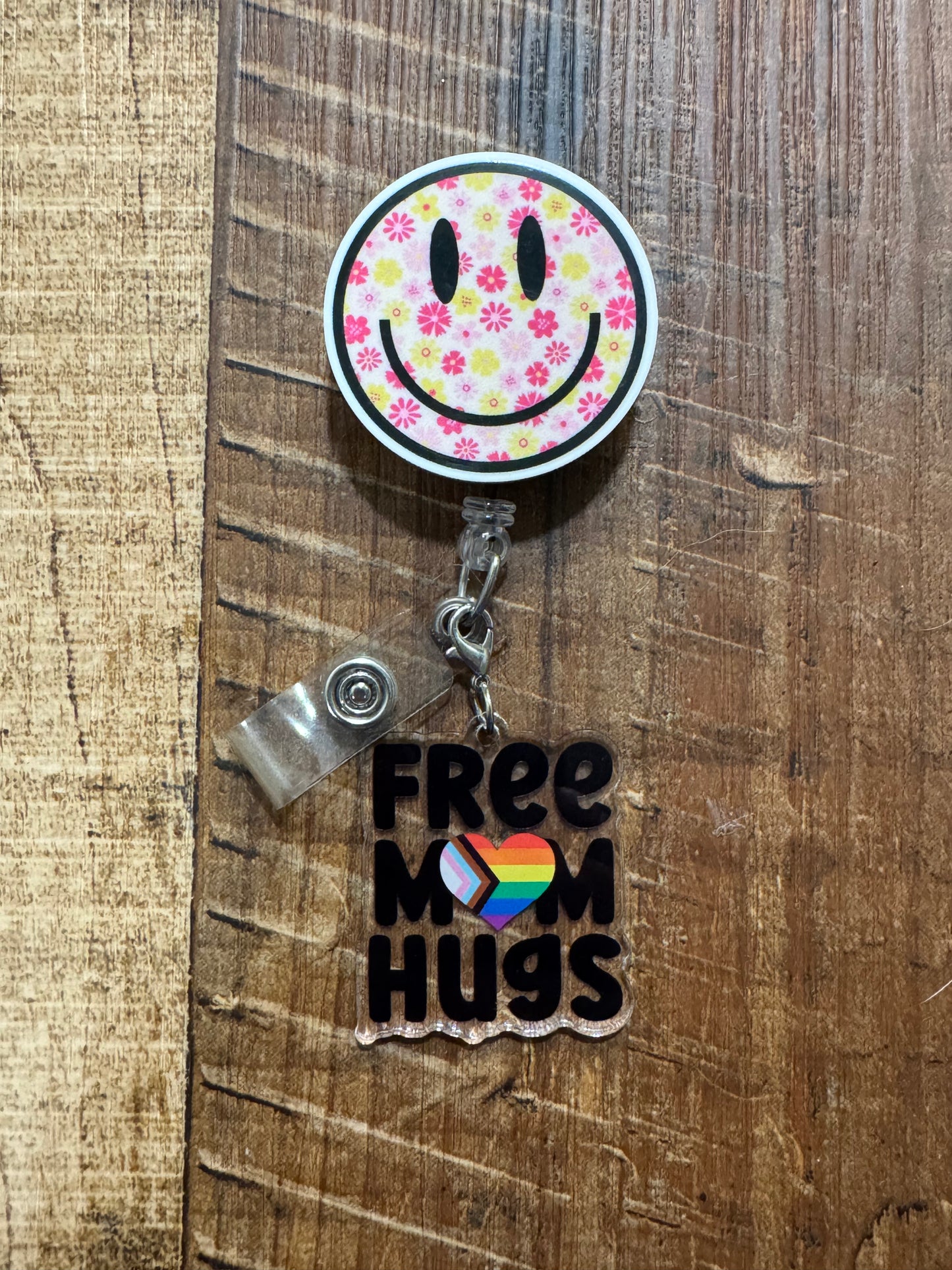 "Safe Space" Mom Hugs ID Badge Charm - Inclusive Ally Accessory for Nurses & Teachers - LGBTQ+ Support Badge Flair - Kind & Welcoming Work Jewelry