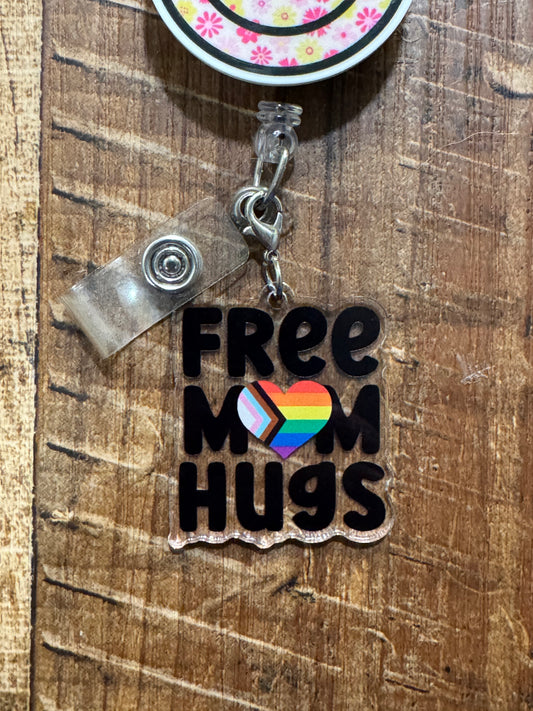 "Safe Space" Mom Hugs ID Badge Charm - Inclusive Ally Accessory for Nurses & Teachers - LGBTQ+ Support Badge Flair - Kind & Welcoming Work Jewelry