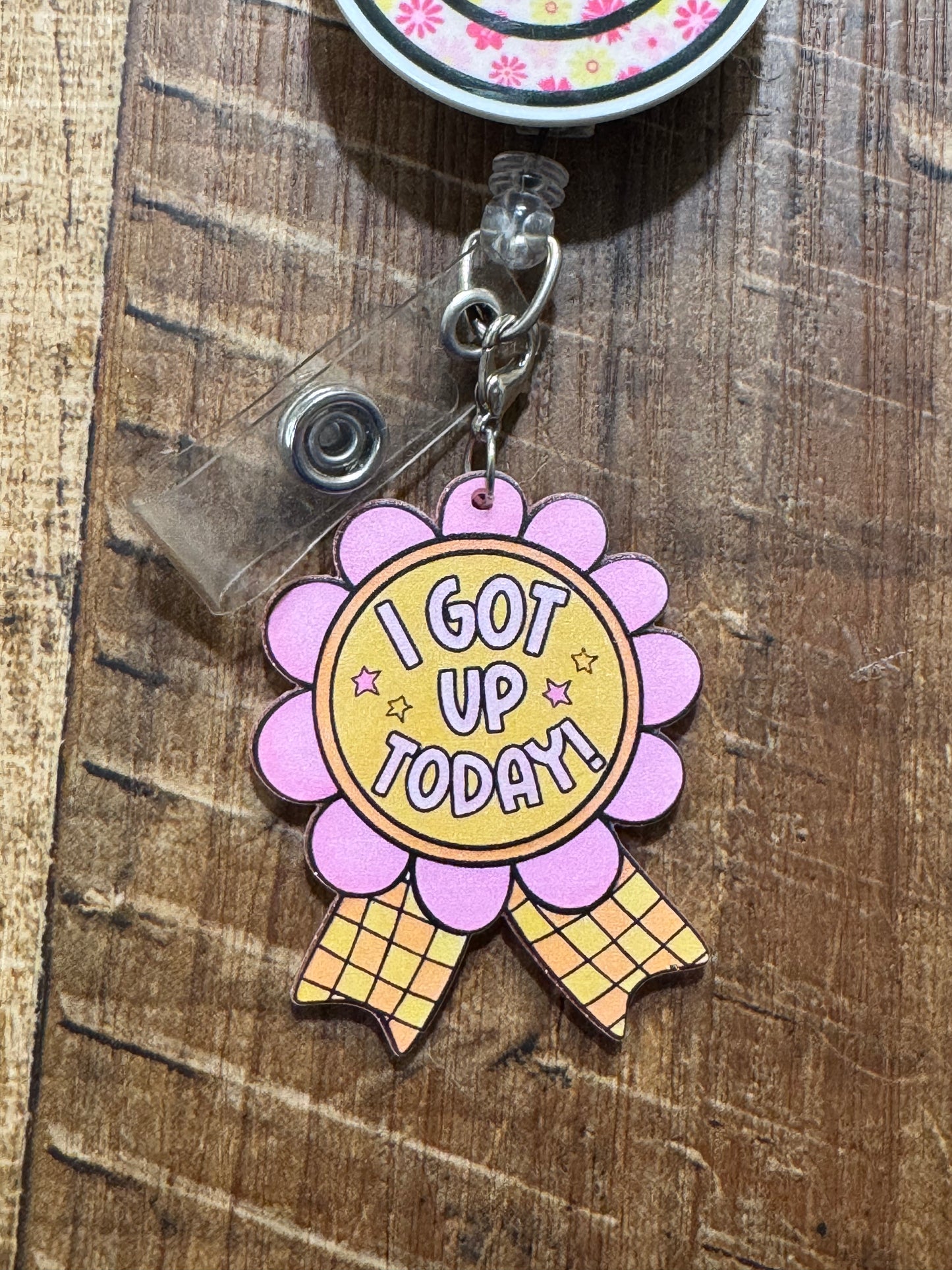 "I Got Up Today" Award Ribbon Badge Charm - Funny Mental Health Awareness Gift - Small Victories ID Flair - Encouragement Token for Coworkers & Friends