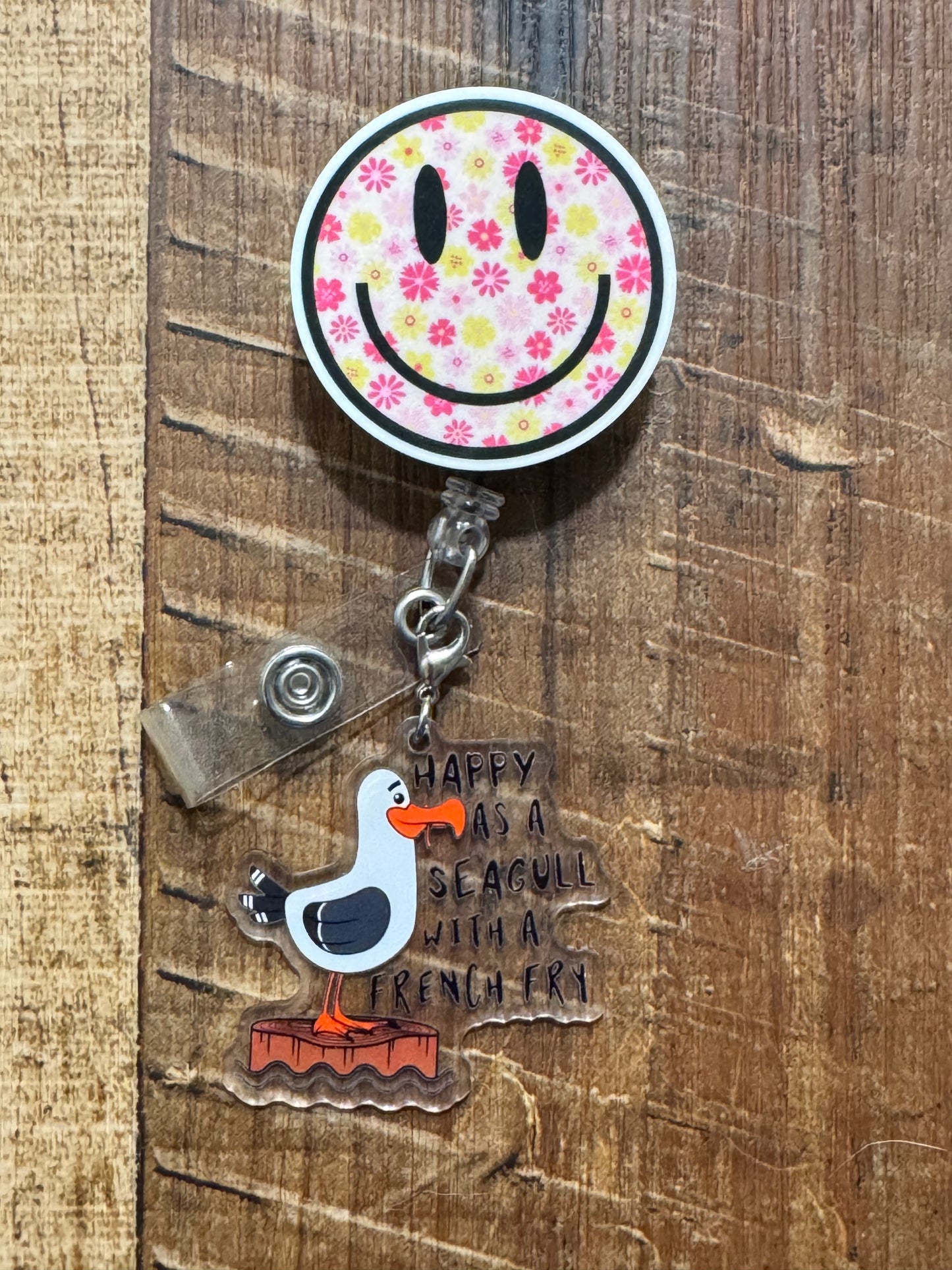 "Current Mood" Seagull with French Fry Badge Charm - Funny Beach Bird ID Flair - Relatable Office Humor Accessory - Happy Seagull Lanyard Decor
