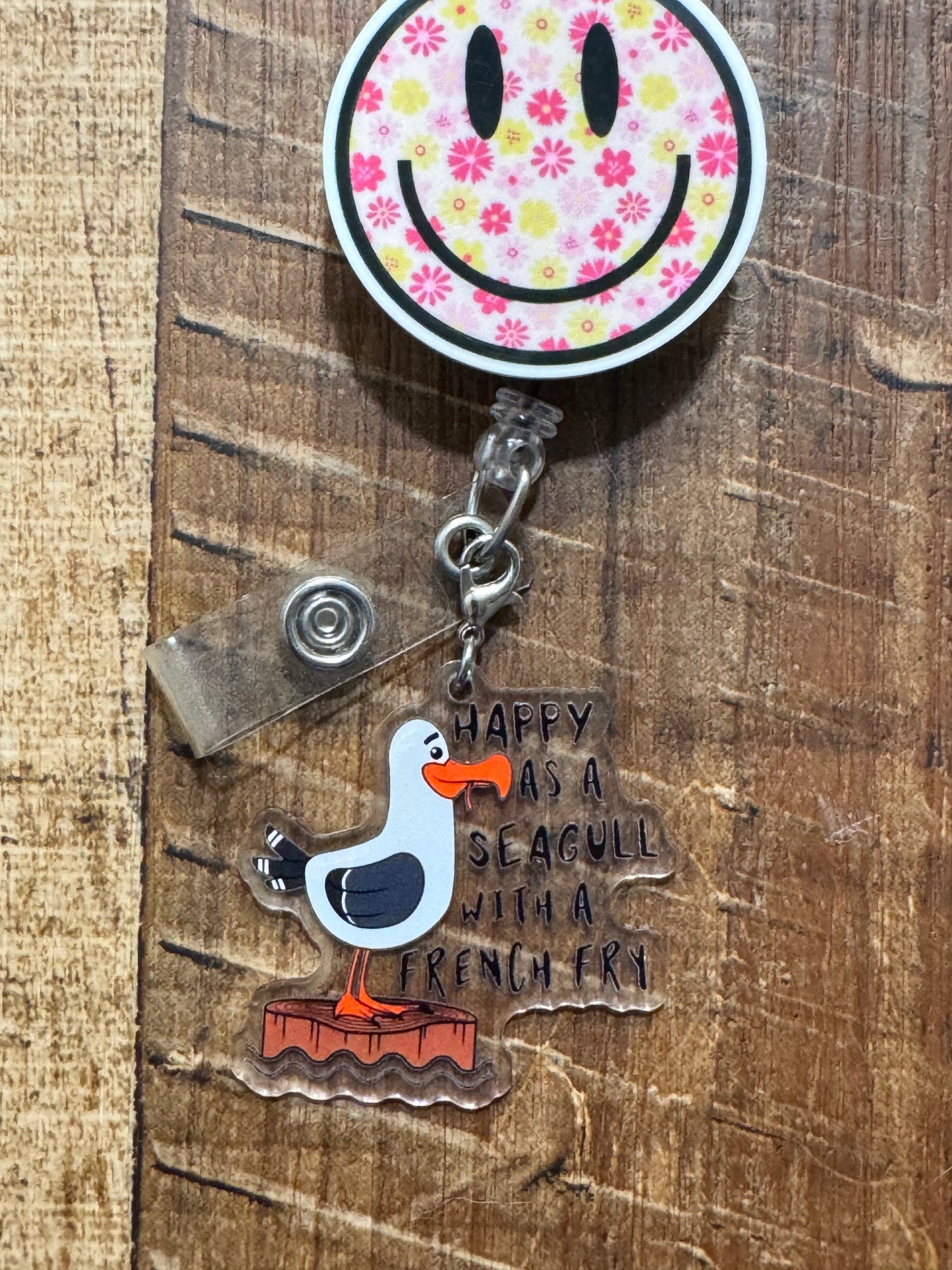 "Current Mood" Seagull with French Fry Badge Charm - Funny Beach Bird ID Flair - Relatable Office Humor Accessory - Happy Seagull Lanyard Decor