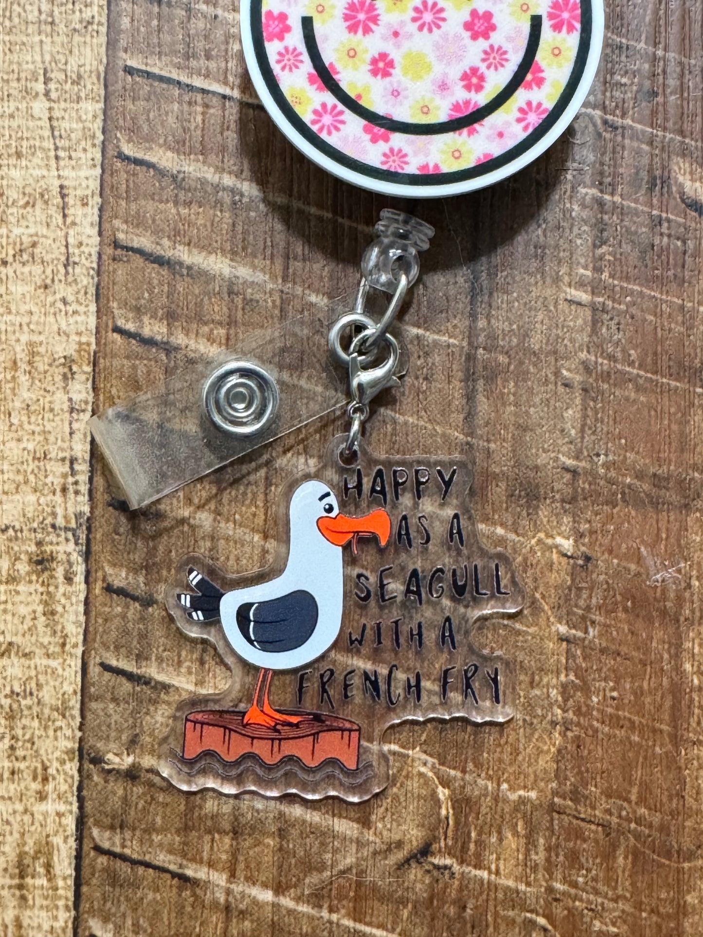 "Current Mood" Seagull with French Fry Badge Charm - Funny Beach Bird ID Flair - Relatable Office Humor Accessory - Happy Seagull Lanyard Decor