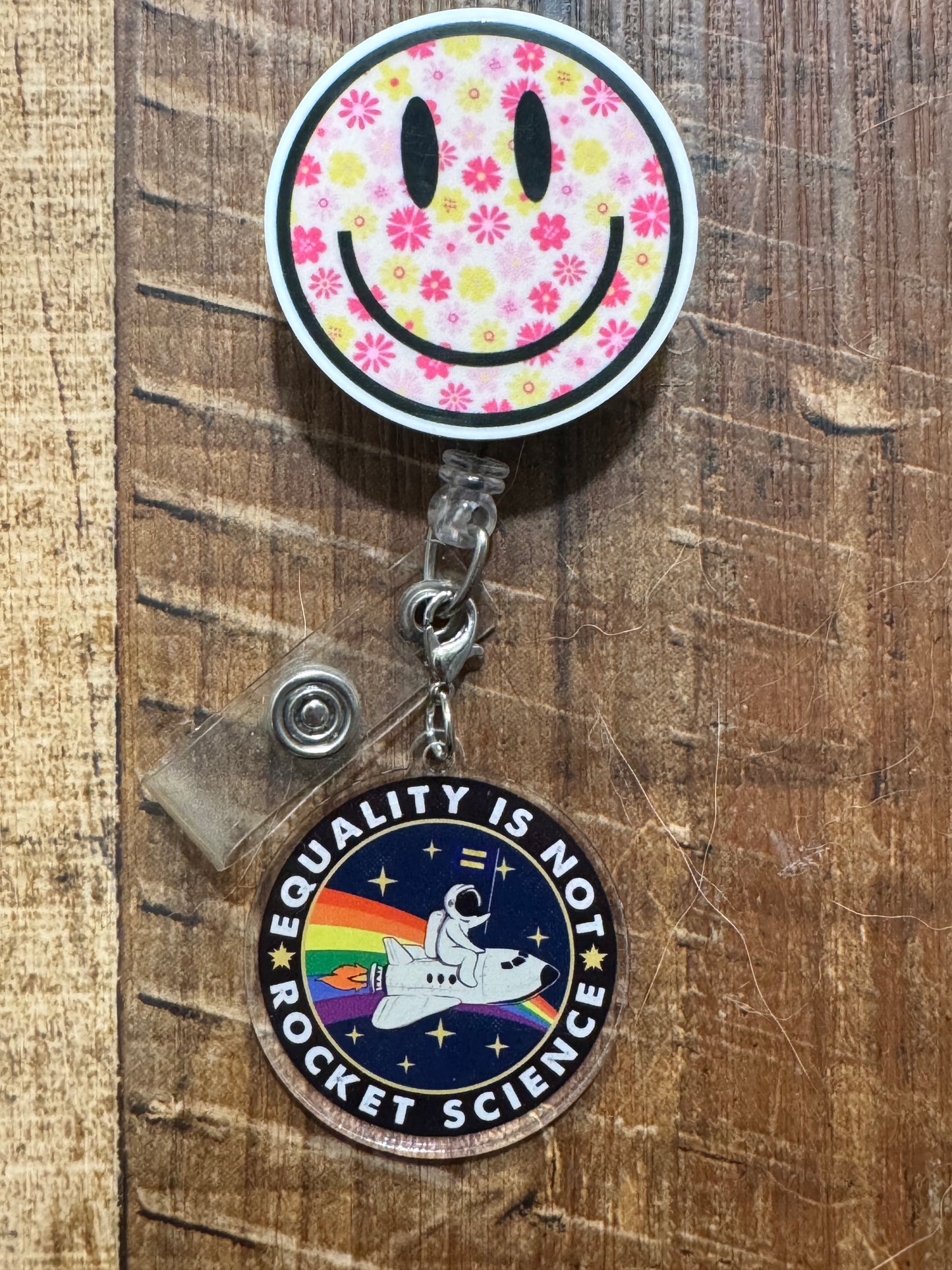 "Equality is Not Rocket Science" Badge Charm - STEM Teacher & Engineer Ally Flair - Science-Themed Social Justice Accessory - Rocket Ship Inclusion Decor