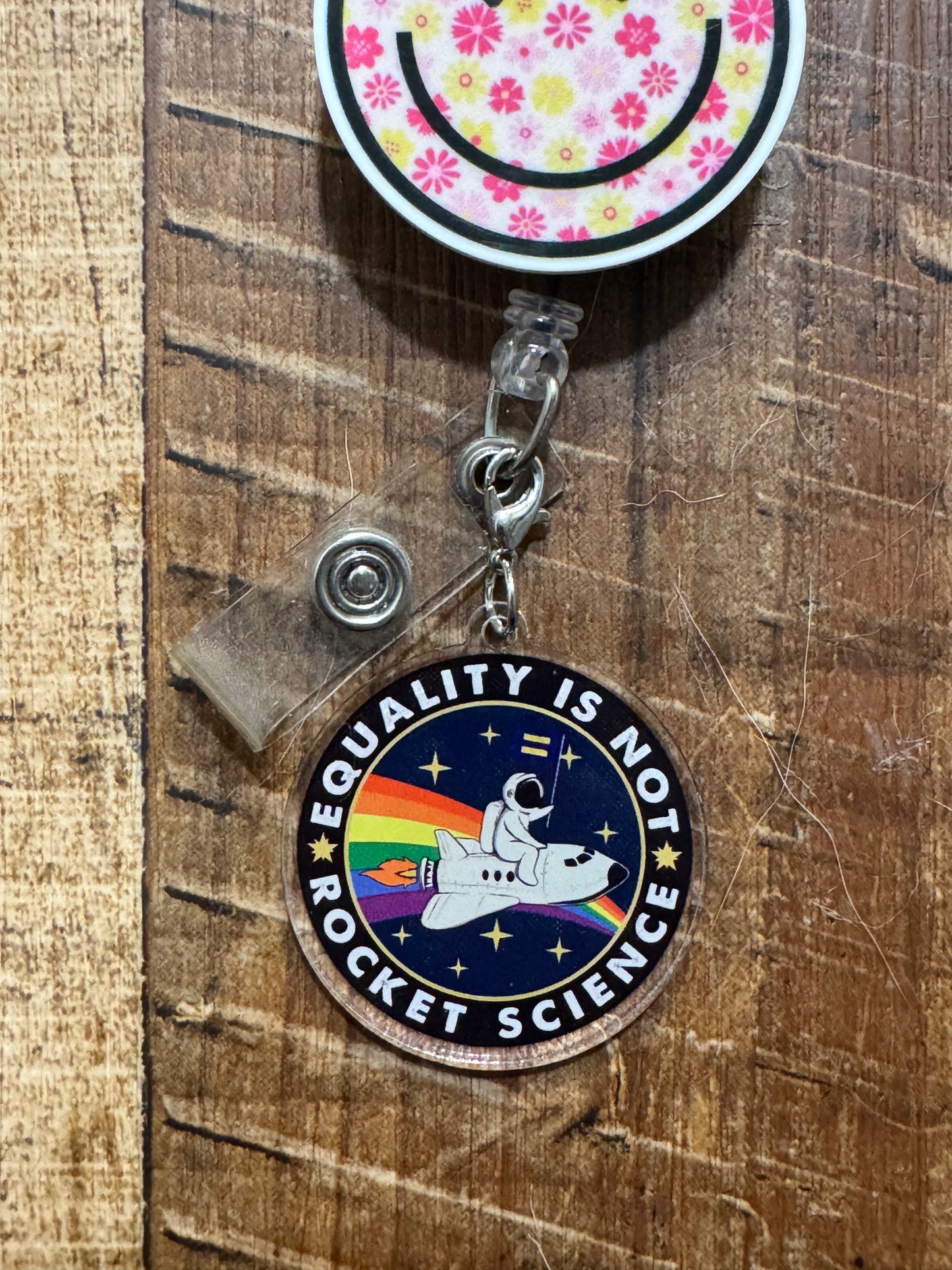 "Equality is Not Rocket Science" Badge Charm - STEM Teacher & Engineer Ally Flair - Science-Themed Social Justice Accessory - Rocket Ship Inclusion Decor