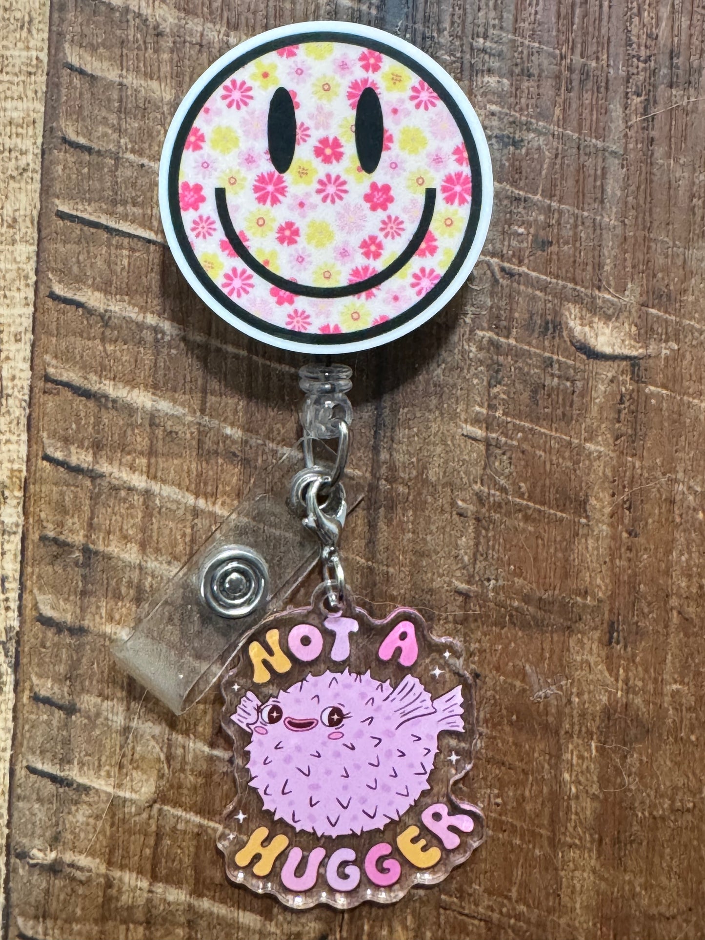 "Not a Hugger" Puffer Fish Badge Charm - Funny Introvert ID Flair - Personal Space Warning Accessory - Sarcastic Mental Health Gift for Coworkers
