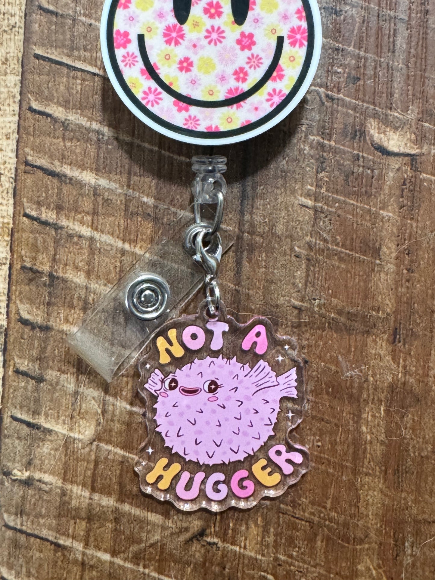 "Not a Hugger" Puffer Fish Badge Charm - Funny Introvert ID Flair - Personal Space Warning Accessory - Sarcastic Mental Health Gift for Coworkers