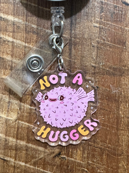 "Not a Hugger" Puffer Fish Badge Charm - Funny Introvert ID Flair - Personal Space Warning Accessory - Sarcastic Mental Health Gift for Coworkers