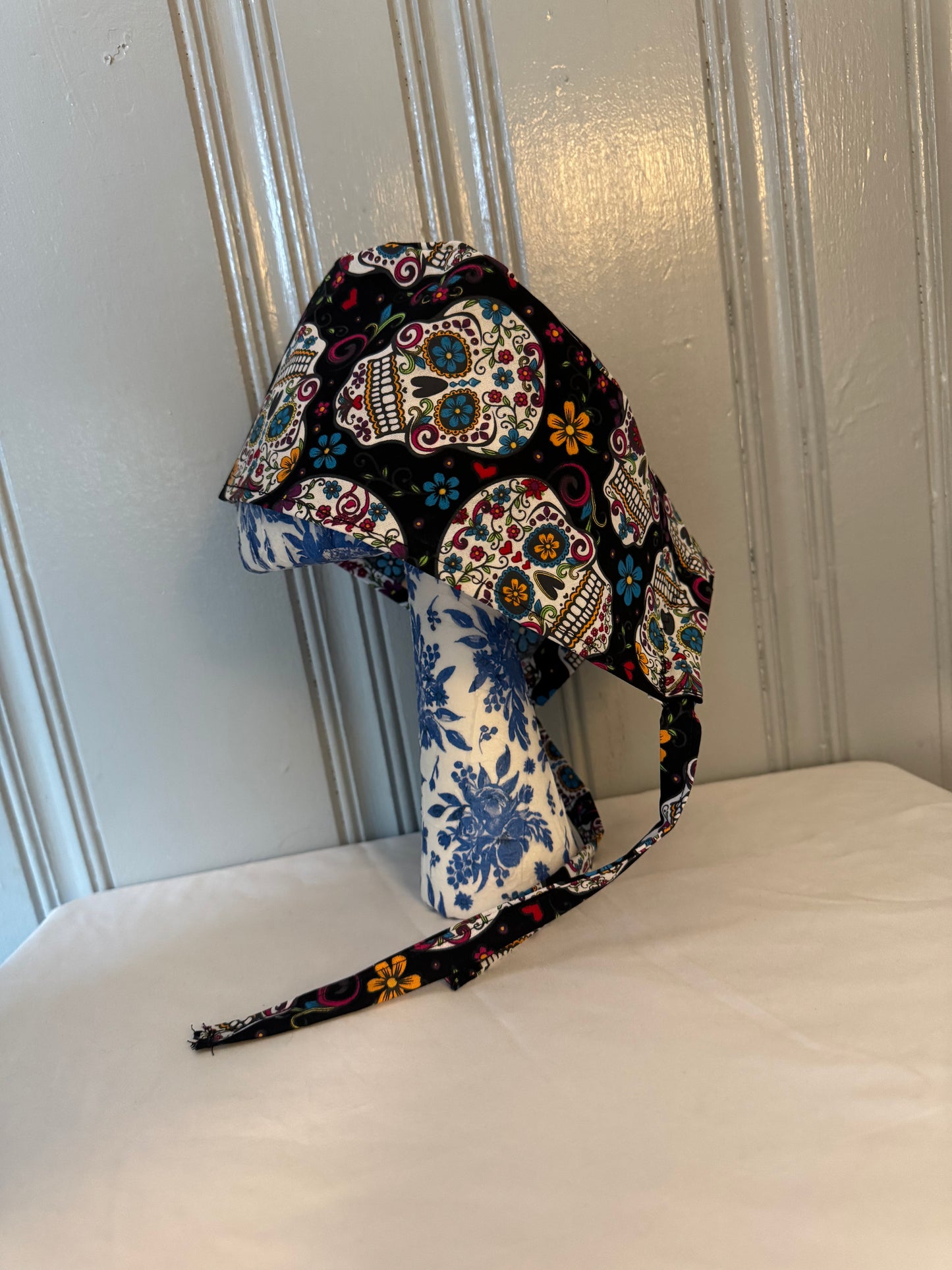 Candy Skull Scrub Cap – Fun Tie-Back Surgical Hat – Adjustable Tie - Back Surgical Hat - Scrub Cap