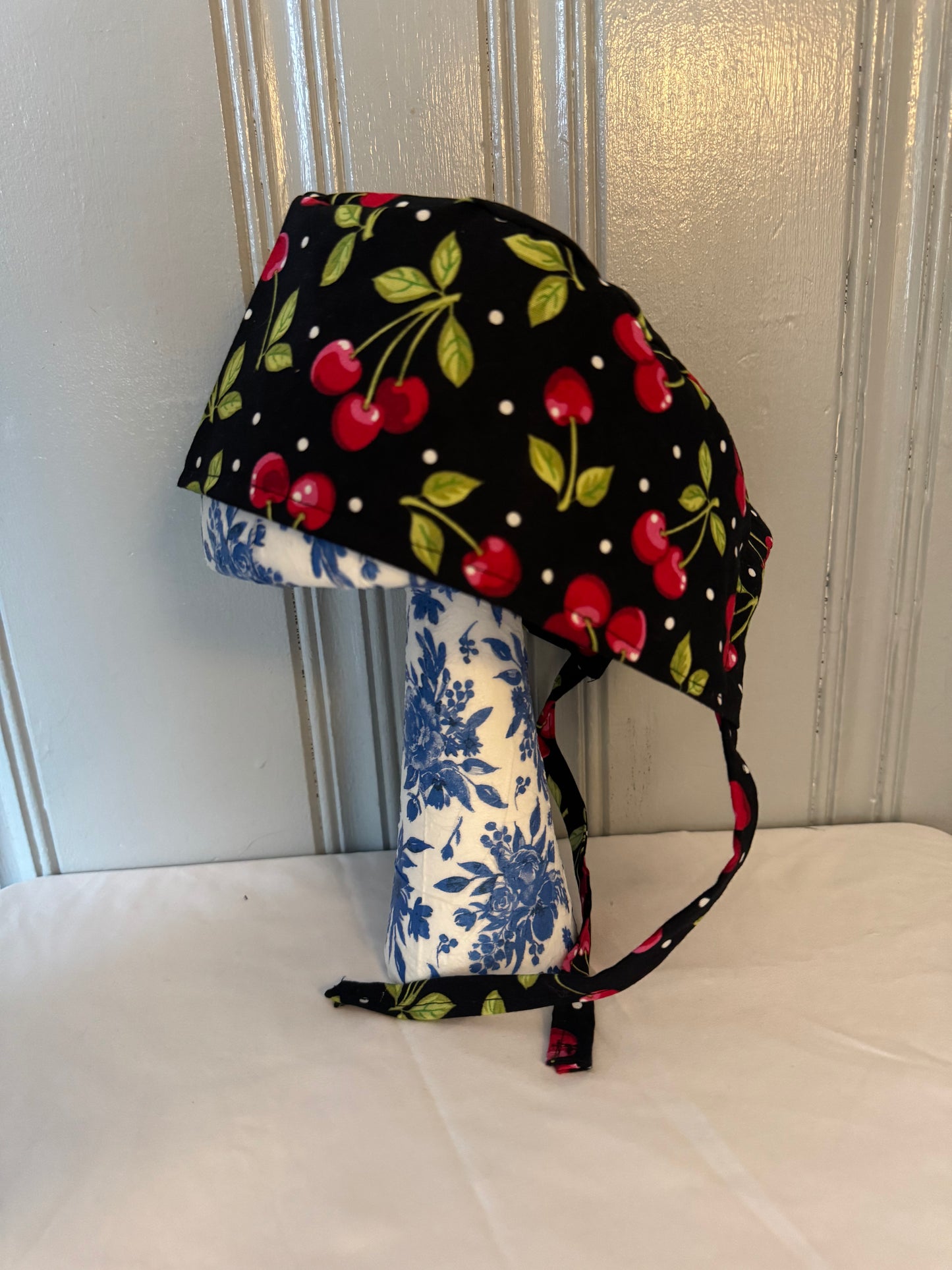 Cherries Printed Scrub Cap – Fun Tie-Back Surgical Hat – Adjustable Tie - Back Surgical Hat - Scrub Cap