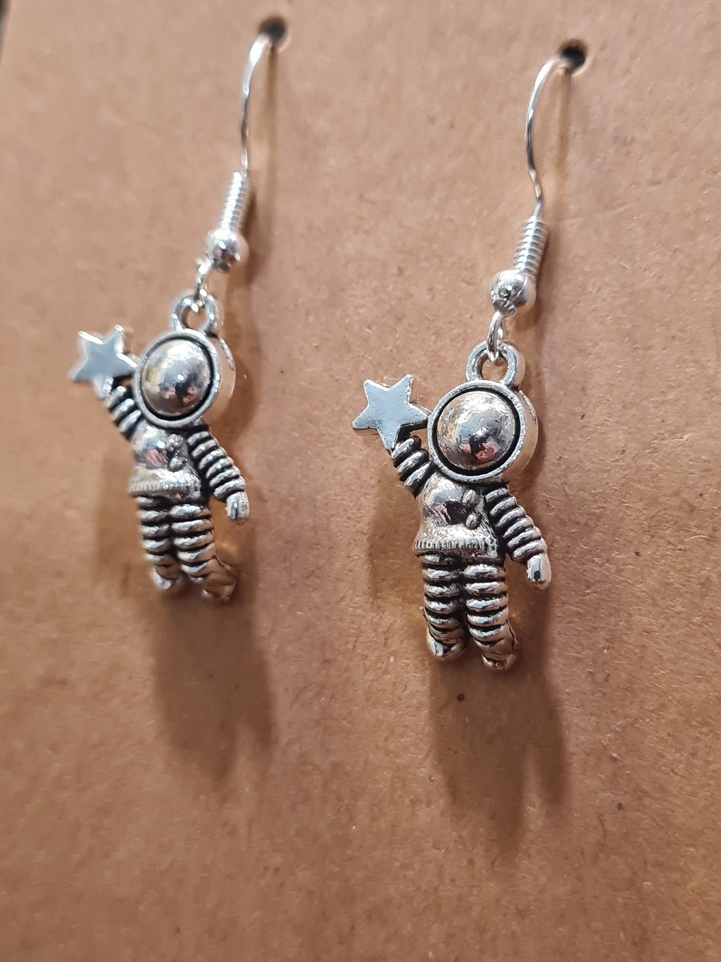 Silver Astronaut Earrings with Stainless Fish Hook Posts