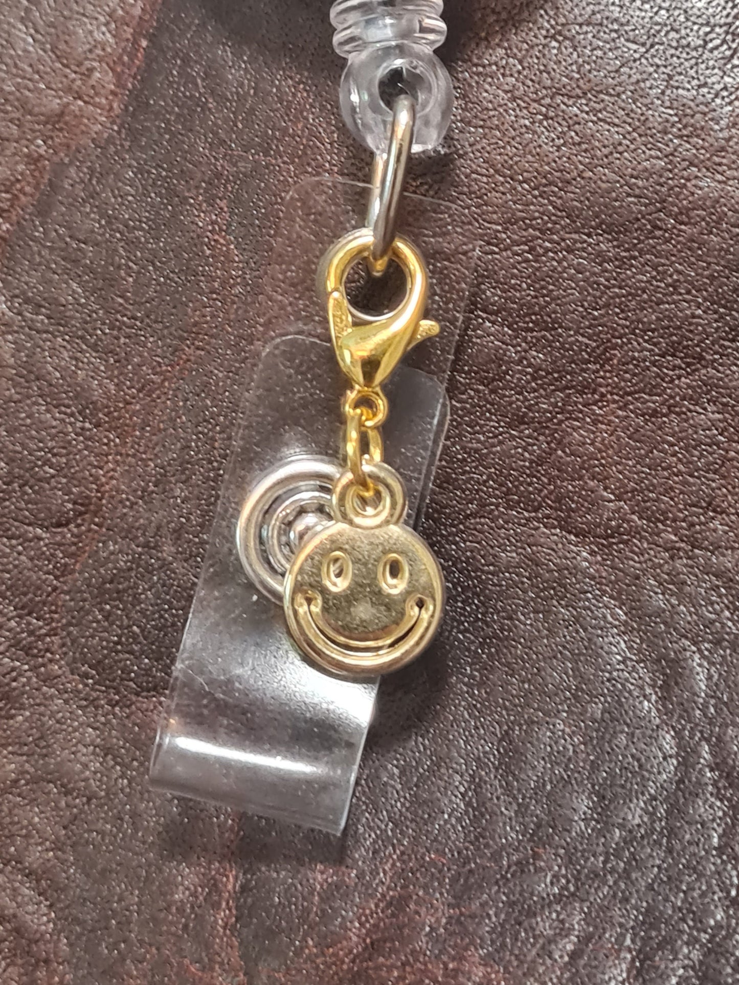 Golden Smiley Face ~ ID Badge Reel Charm ~ Custom Made ~ Badge Buddy ~ Badge Accessories