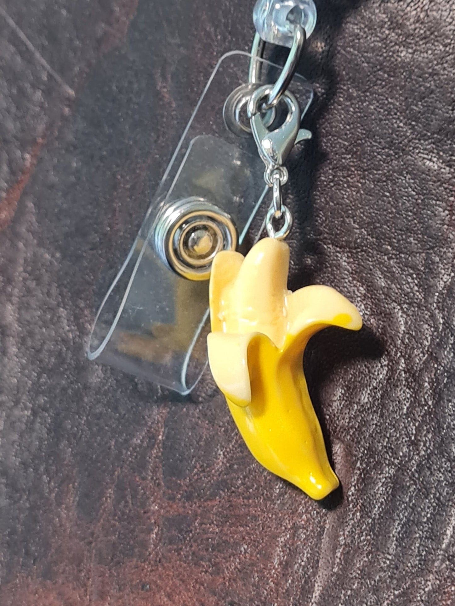 Peeled Banana ~ ID Badge Reel Charm ~ Banana ~ Custom Made Charms ~ Badge Buddy ~ Badge Accessories