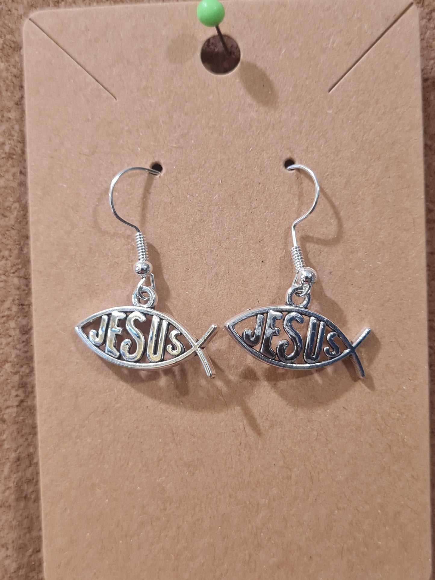 Jesus Earrings ~ Stainless Fish Hook Posts ~ Sign of Jesus