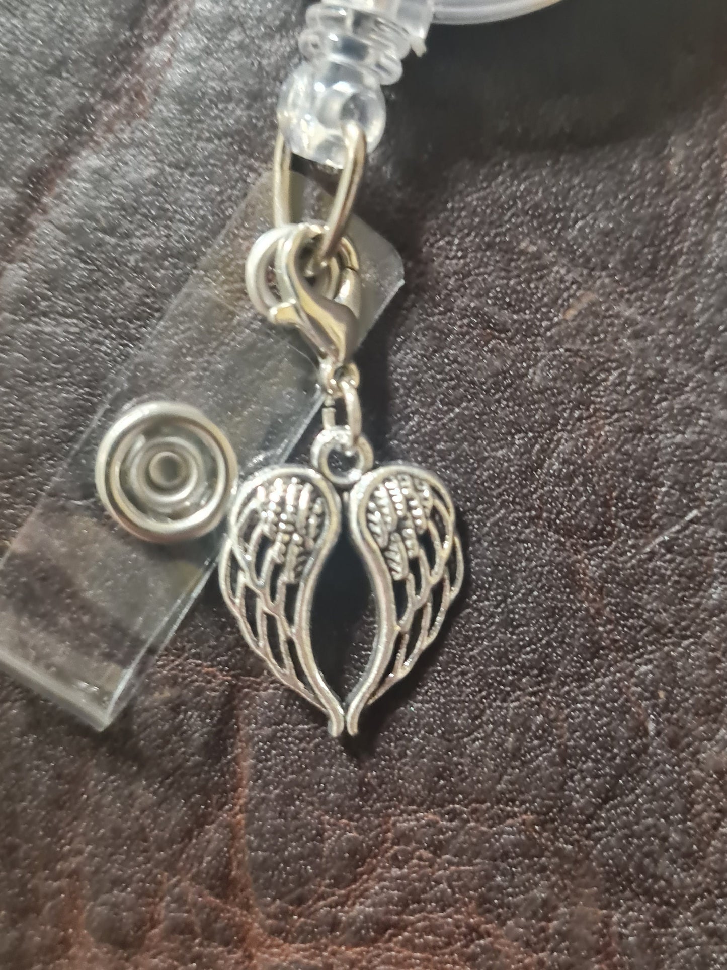 Angel Wings ~ In Memory ~ ID Badge Reel Charm ~ Custom Made Charms ~ Badge Buddy ~ Badge Accessories