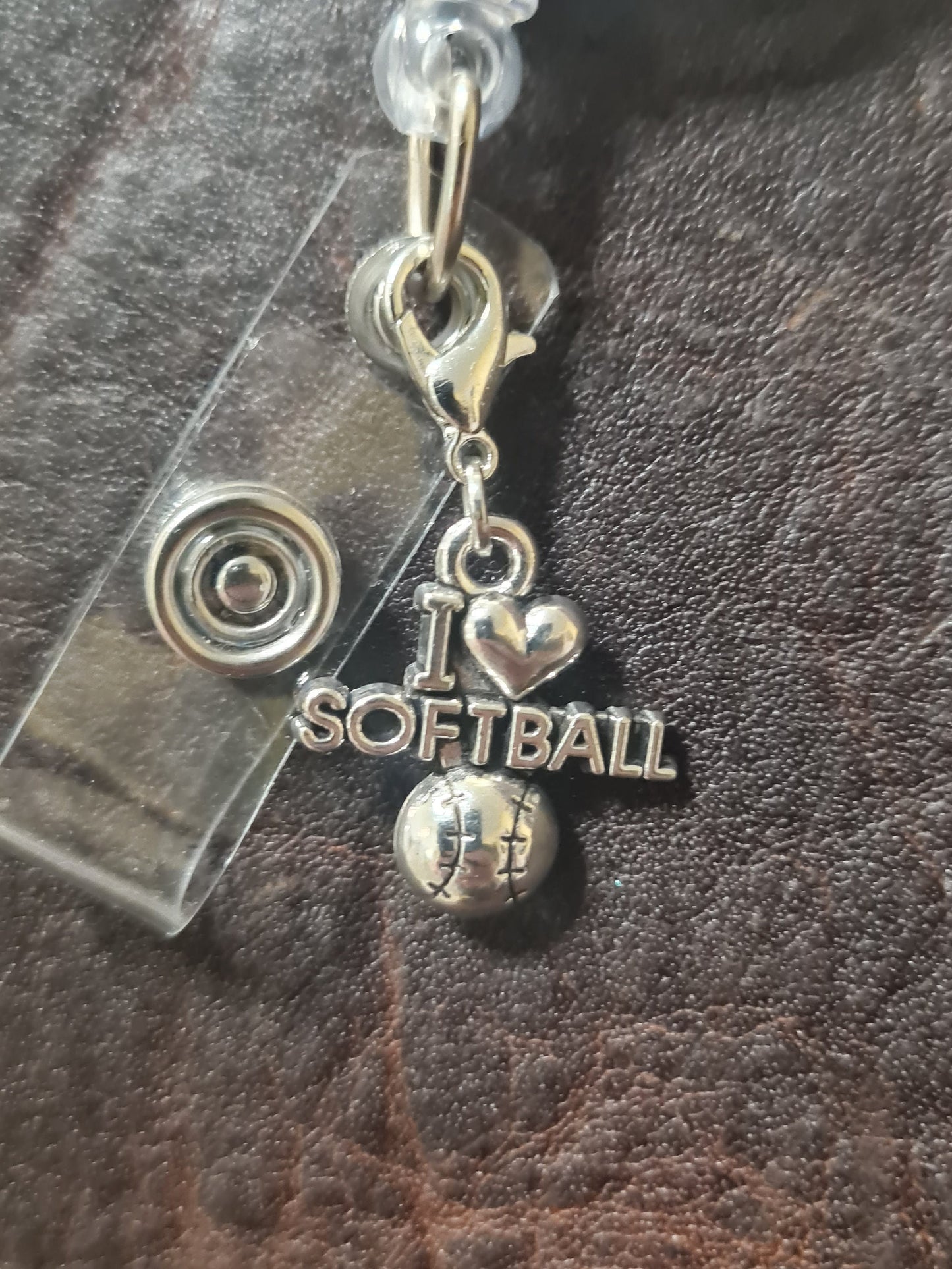 I Love Softball ~ Softball ~ ID Badge Reel Charm ~ Custom Made Charms ~ Badge Buddy ~ Badge Accessories