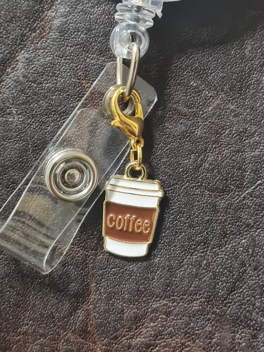Coffee ~ ID Badge Reel Charm ~ Custom Made Charms ~ Badge Buddy ~ Badge Accessories