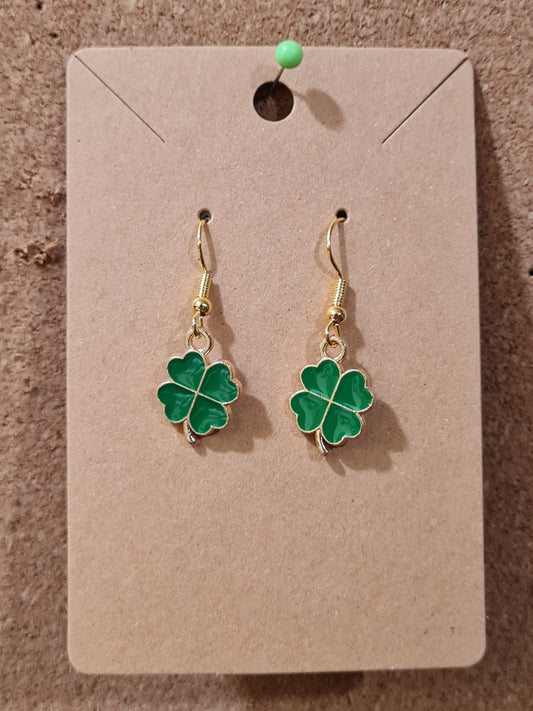 Lucky 4 Leaf Clover Earrings ~ Stainless Fish Hook Posts