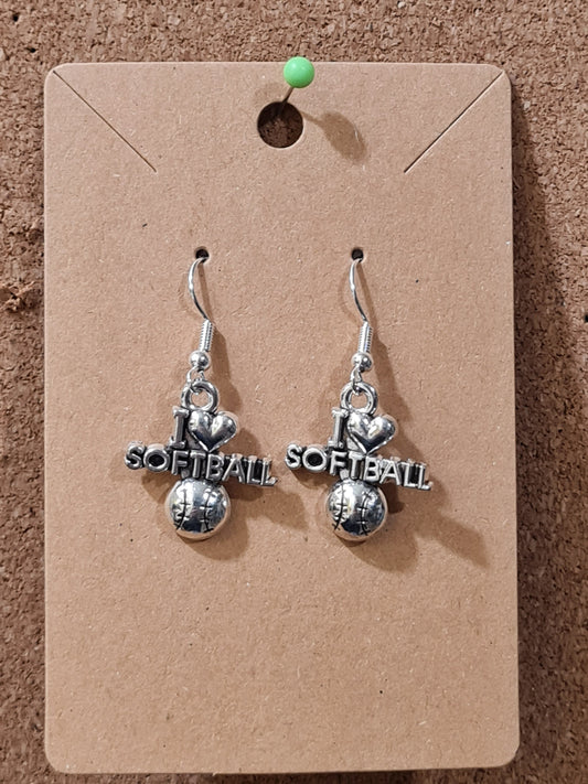 I Love Softball Earrings ~ Stainless Fish Hook Posts