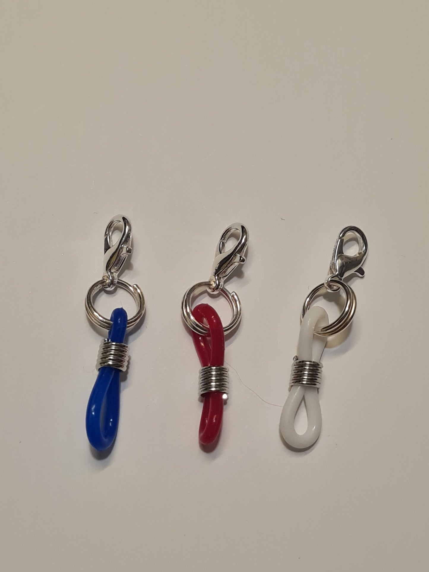 Never Lose Your Pen ~ Set of 3 Red White Blue Silicon Pen Holder ~ Glasses Holder ~ ID Badge Reel Charm ~ Custom Made Charms