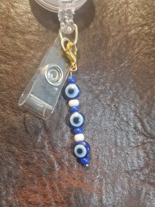Evil Eye Beaded~ ID Badge Reel Charm ~ Custom Made ~ Badge Buddy ~ Badge Accessories