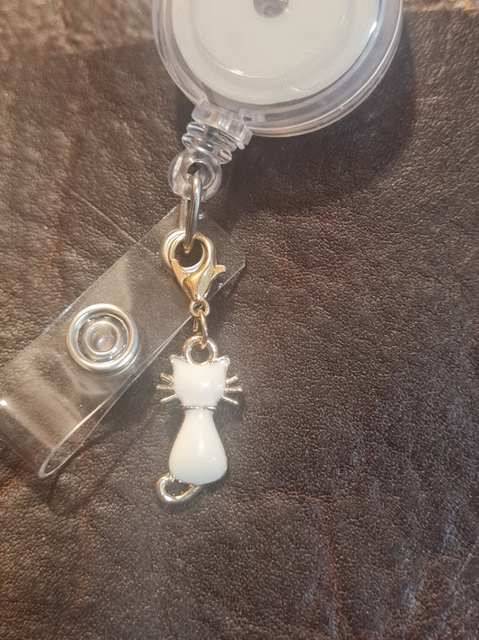 Small Cat ~ ID Badge Reel Charm ~ Custom Made Charms ~ White Kitty ~ Badge Buddy ~ Badge Accessories