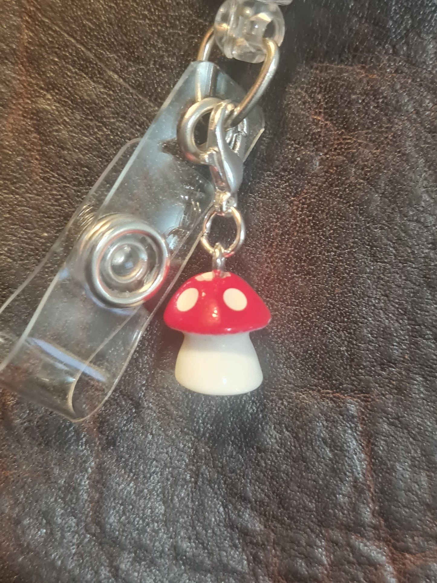 Mushroom ~ ID Badge Reel Charm ~ Custom Made Charms ~ Fungi ~ Badge Buddy ~ Badge Accessories