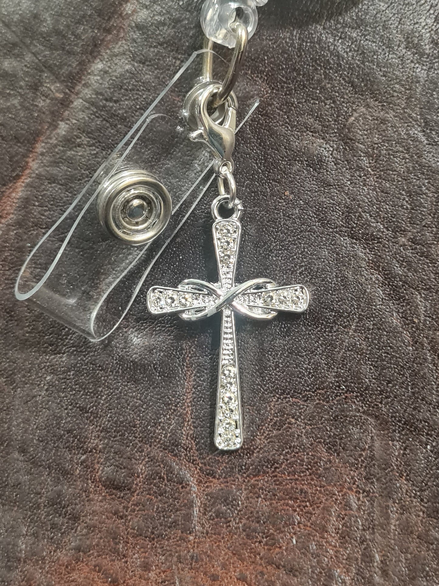 Sparkly Cross ~ ID Badge Reel Charm ~ Custom Made Charms ~ Badge Buddy ~ Badge Accessories