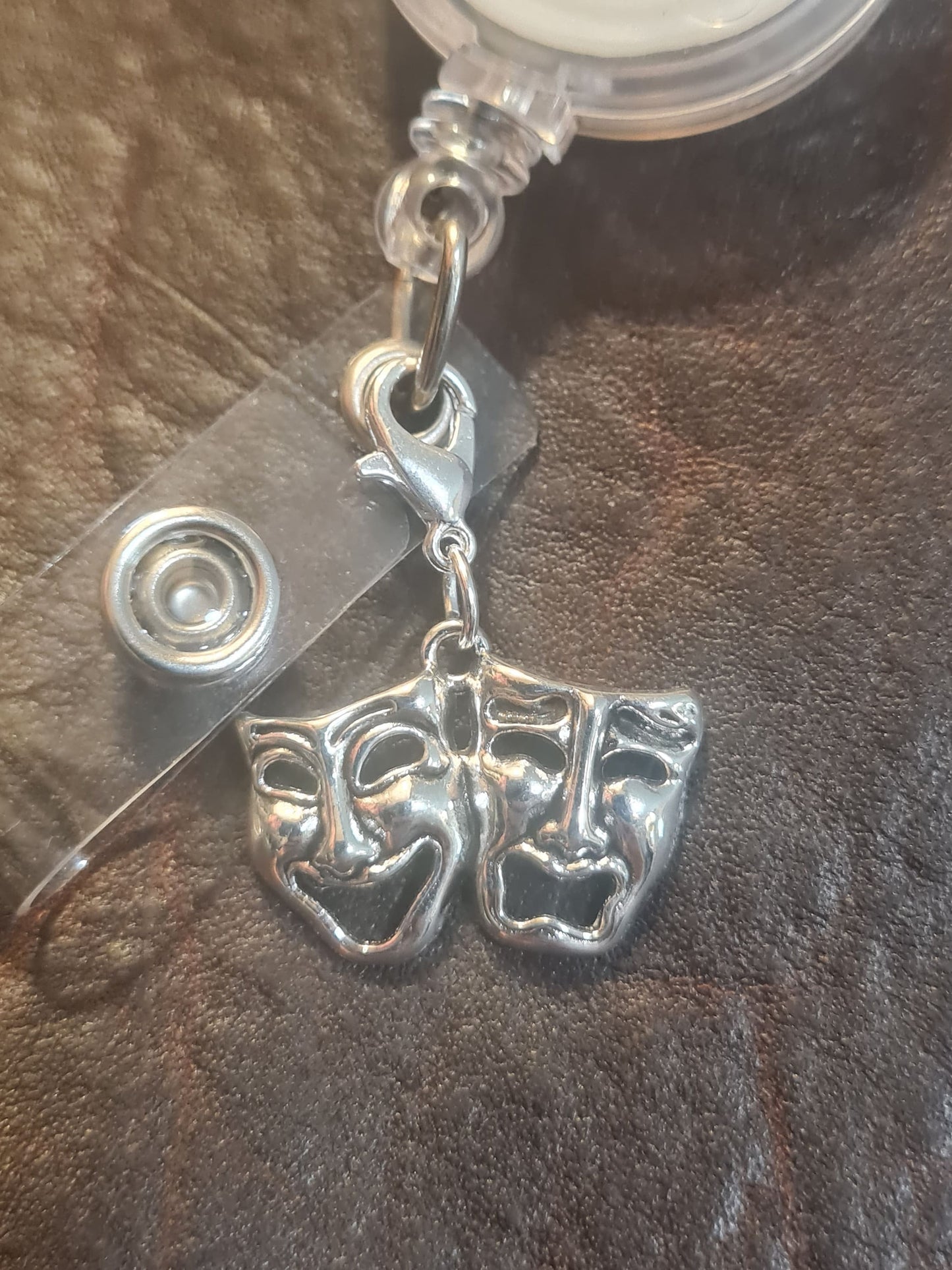 Comedy & Tragedy Mask ~ ID Badge Reel Charm ~ Custom Made Charms ~ Badge Buddy ~ Badge Accessories