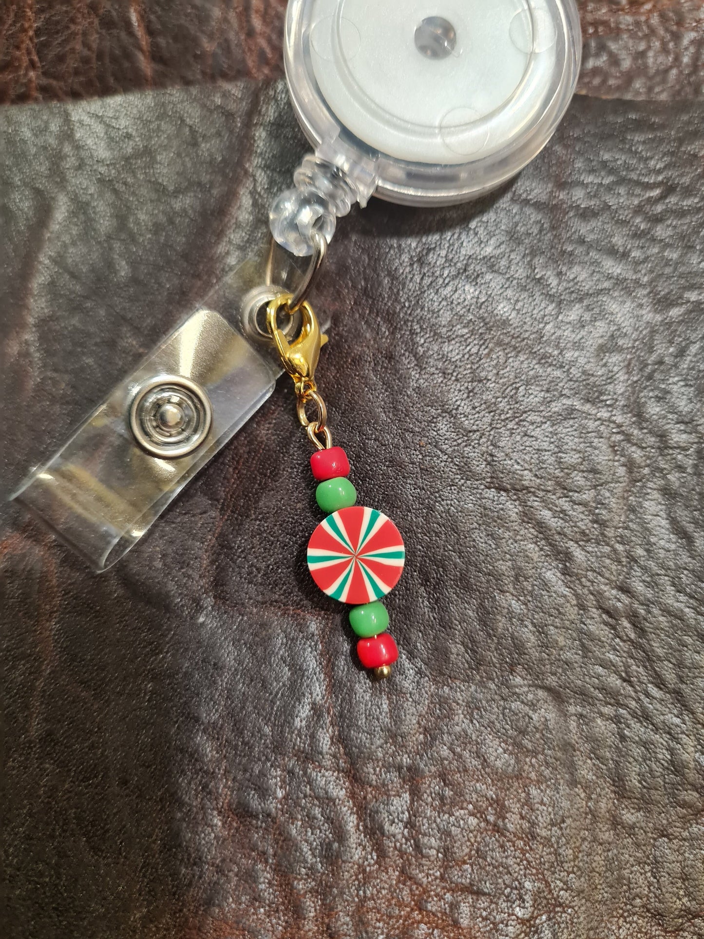 Peppermint Candy ~ ID Badge Reel Charm ~ Custom Made Charms ~ Christmas Charm ~ Badge Buddy ~ Badge Accessories