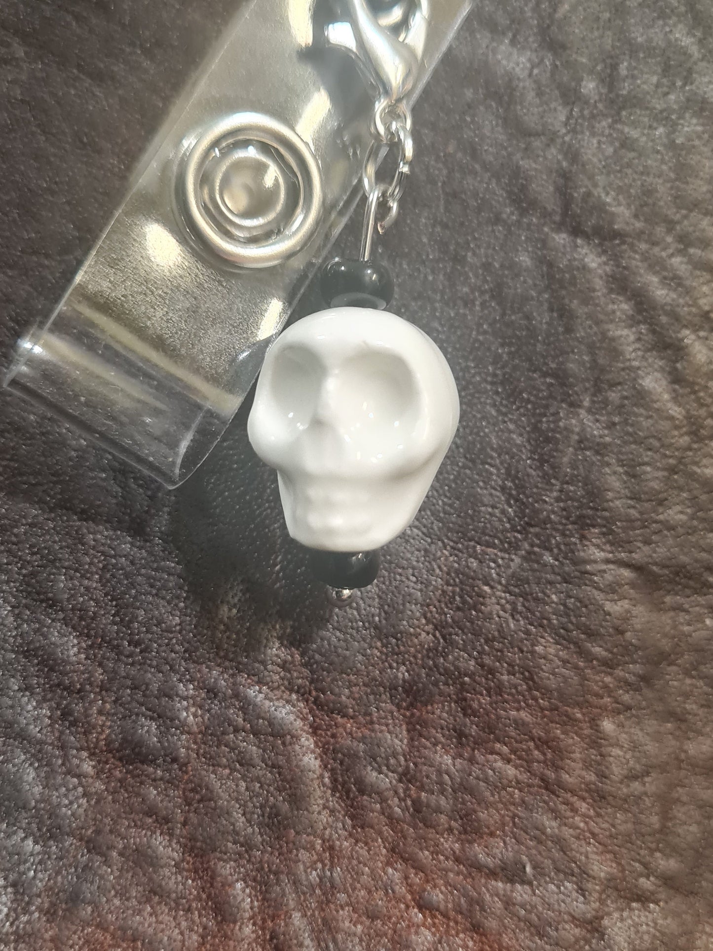 Ceramic Skull ~ ID Badge Reel Charm ~ Custom Made Charms ~ Radiology ~ Radiologist ~ Badge Buddy ~ Badge Accessories