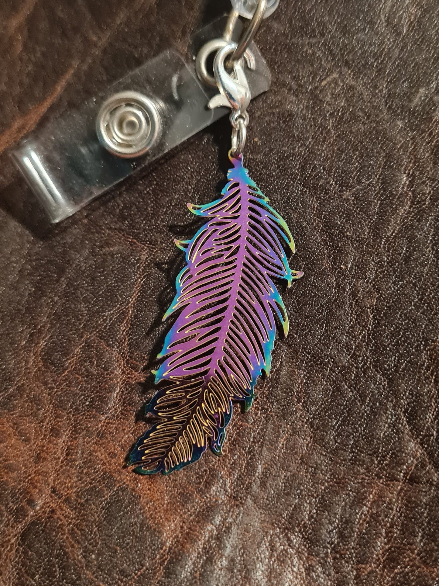 Metal Feather ~ ID Badge Reel Charm ~ Custom Made Charms ~ Badge Buddy ~ Badge Accessories