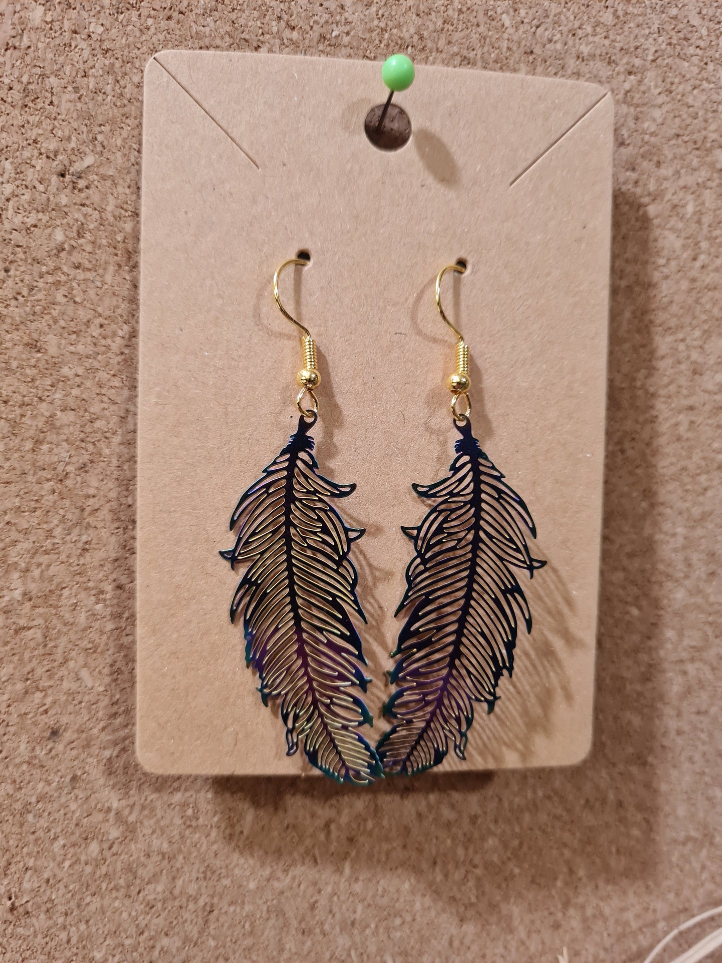 Metal Feather Earrings ~ Stainless Fish Hook Posts