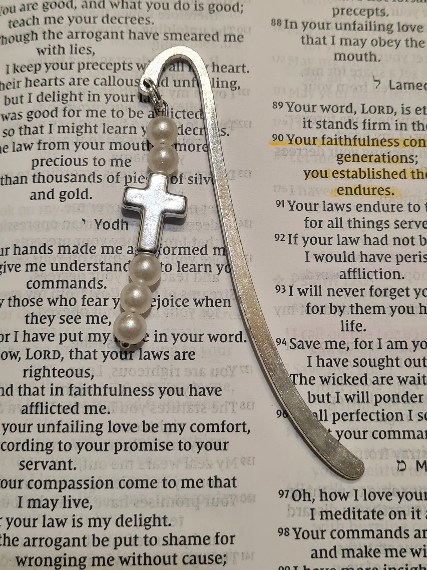 Pearls & Cross Charm Bible Bookmark ~ Bookmark ~ Christian Bookmark
